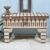 Handmade Solid Hard Wood Console Table Box With Iron Fittings 121X43X82 Cm Bleach